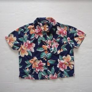 Women's VTG Floral Hawaiian Button Down Shirt, L